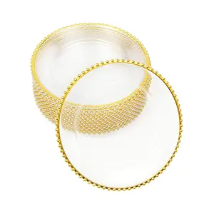 25-Pack Gold Charger Plates PS Round 32cm Outer Diameter for Weddings Banquets Party Table Settings Elegant Hot Foil Stamping