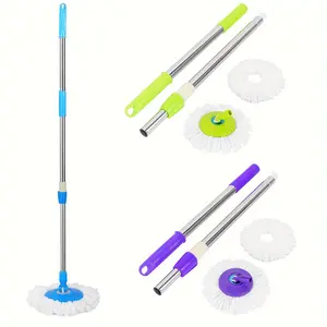 Rotating Mop Replacement Handle 360 Degree Rotating Mop Rod Handle Replacement with 2 One Ultra-Fine Fiber Mophead for Mop and Head Rotating Telescopic Mop Handle Rod Replacement Rotating Household Cleaning Accessories