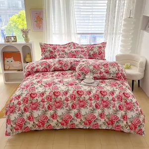 3-Piece Set Vintage Print Bedspread Suite, 100% Polyester, Breathable and Super Soft, Includes 1 Bedspread and 2 Pillowcases, All Seasons