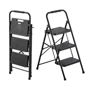 VEVOR 3 Step Ladder, Folding Step Stool with Wide Anti-Slip Pedal and Comfort Handgrip, Lightweight 600 lbs Capacity Portable Steel Ladder, Multi-Use for Kitchen, Home, Household and Office, Black