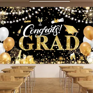 Graduation Banner 2026 Black and Gold - 71x43.3 Inch, Congrats Grad Banner for Party Decorations, Large Congratulations Class of 2026 Graduation Backdrop