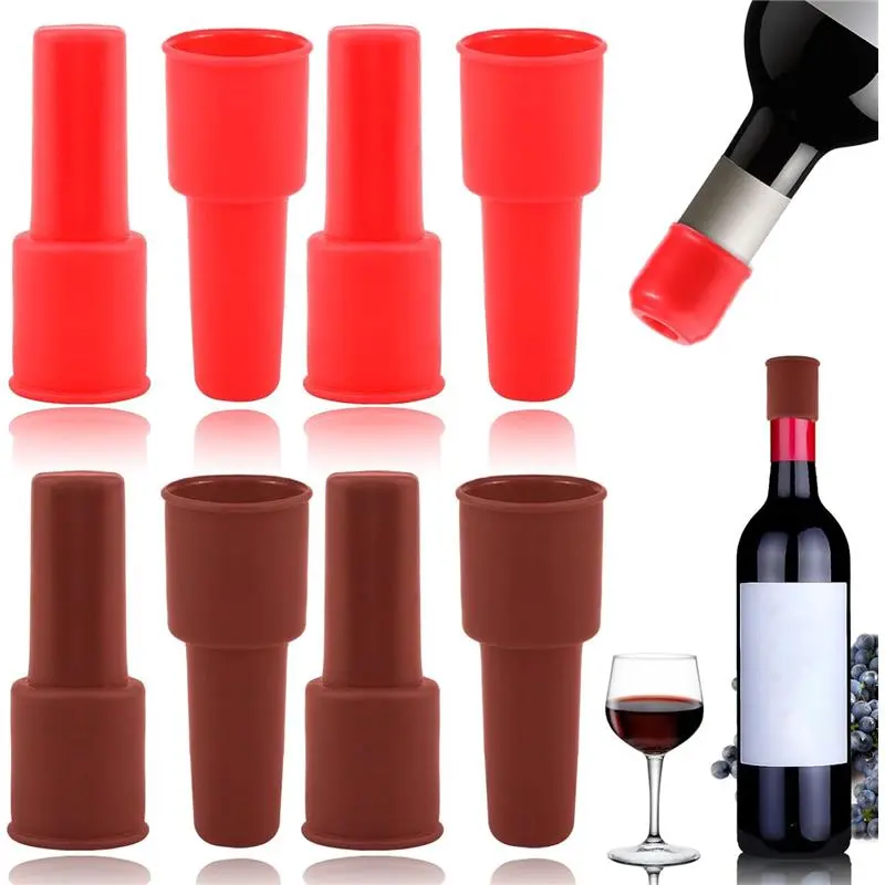 8pcs Handheld Silicone Bottle Stoppers - Reusable, Unbreakable, Leakproof Double Sealing Plugs for Glass Bottle Preservation, Kitchenware & Bar Utensils, Perfect Gift