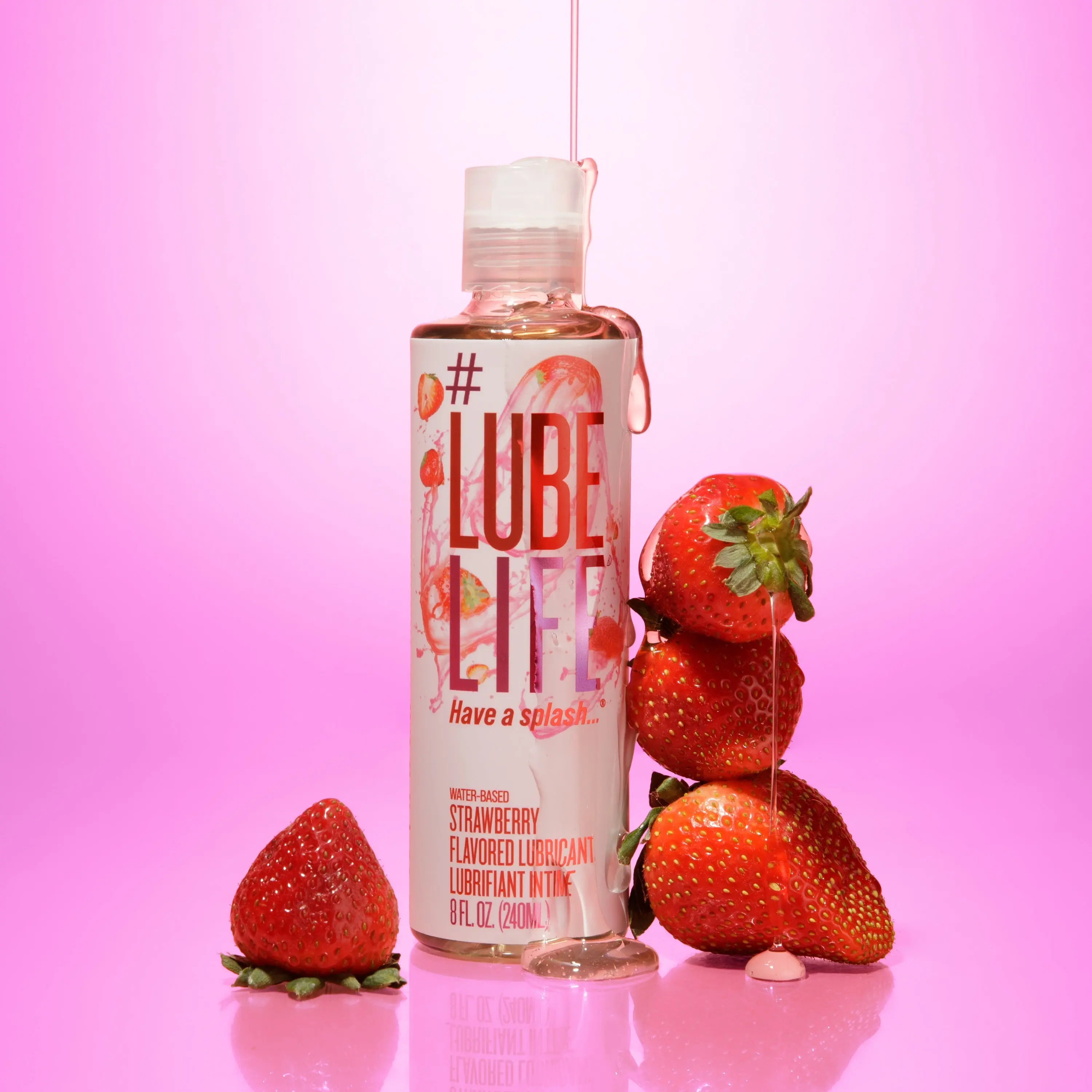 LubeLife - Water-Based Strawberry Flavored Personal Lubricant – Sugar-Free, Non-Sticky & Condom Compatible (8 oz / 240ml)
