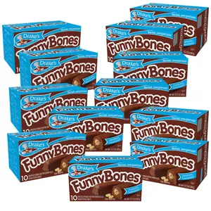 Drake's Funny Bones, 12 Boxes, 120 Twin Wrapped Chocolate Snack Cakes with Peanut Butter Creme, Dessert Treat