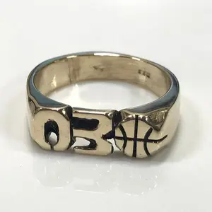 Hand Carved Yellow Brass Ring With Numbers Or Initials & Basketball Design Custom Made To Order Personalized 5.5mm