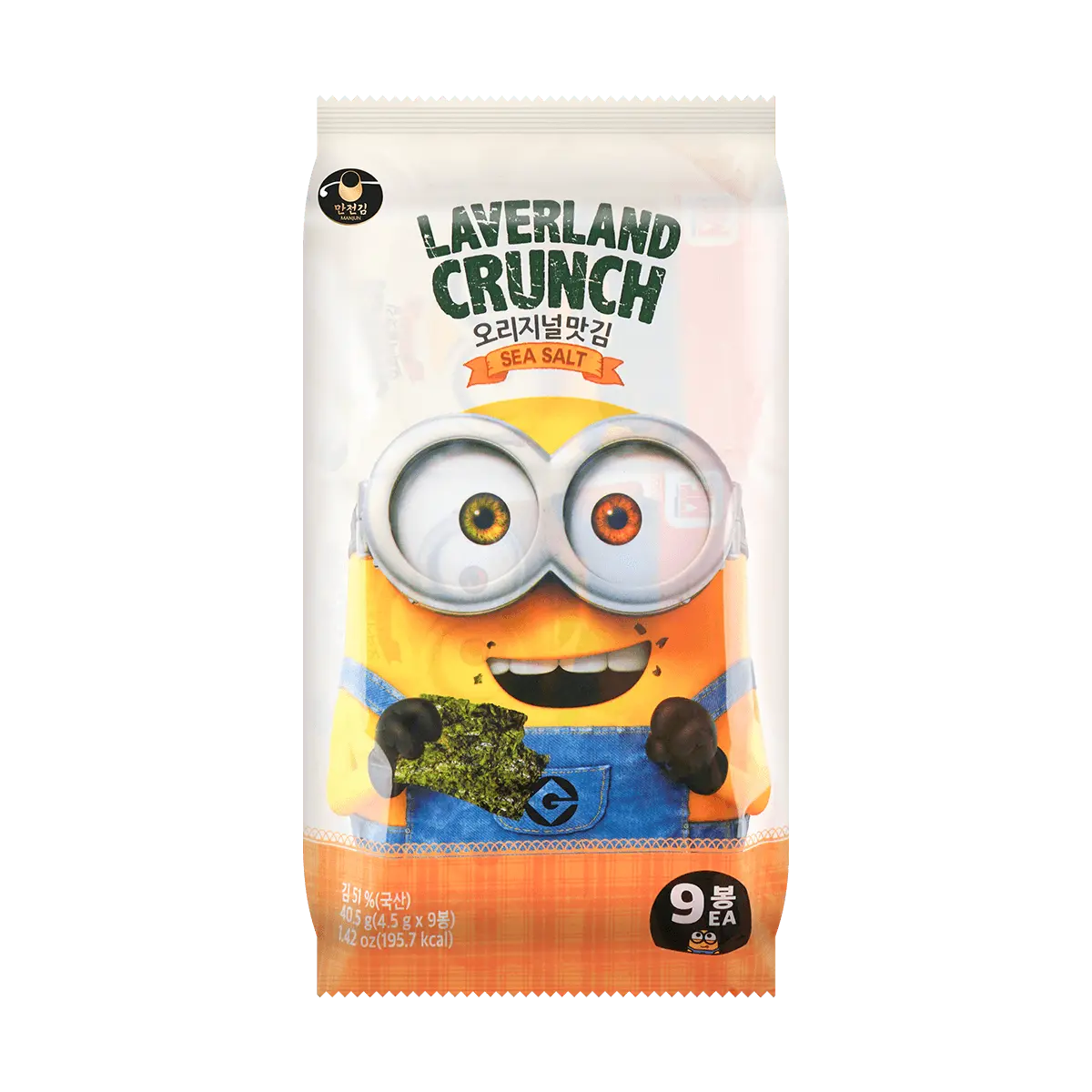 MANJUN x Minions Korean Roasted Seaweed Snacks - Sea Salt Flavor, 4.5g x 9 Packs, Crispy Seaweed Crisps, Licensed Collaboration
