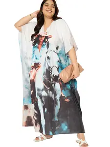Gypsie Blu Caftans for Women Plus Size Polyester Beach Kaftan Cover Up African Long Kimonos Printed House Dresses (Off-white)
