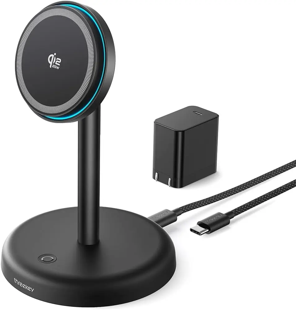 Qi2 Certified 25W Magnetic Charging Stand with Cooling Fan & LED Light, Fast Wireless Charger Station for iPhone 17-12 Series/Galaxy S26-S25【Included 35W Adapter &5ft Cable】Gift.