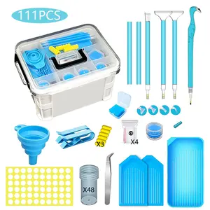 Diamond Painting Storage Containers 48 Slots, 5D Diamond Painting Tool and Accessories Unique Art Drill Pen, Portable Tool Box with Handle, 111Pcs/Set All-in-One Craft Jewelry Beads Organizer Plastic Suitcase Box