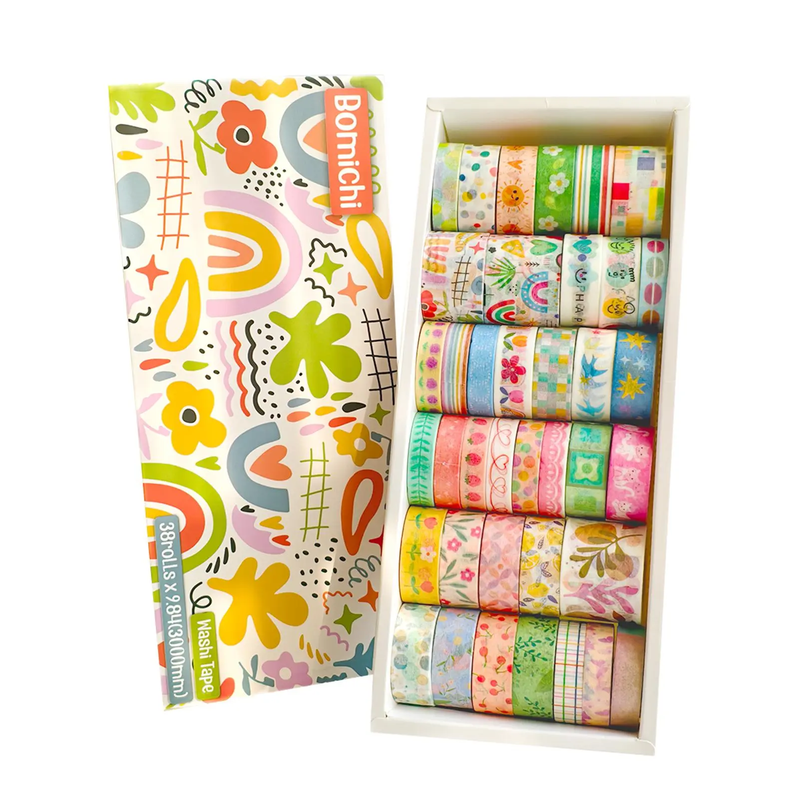 Colorful Washi Tape Set, 38 Rolls Flower Pattern Decorative Tape, DIY Scrapbooking Tool & Stamping Supplies for Diary, Crafts and Album, Creative Craft Kit, Scrapbook Materials