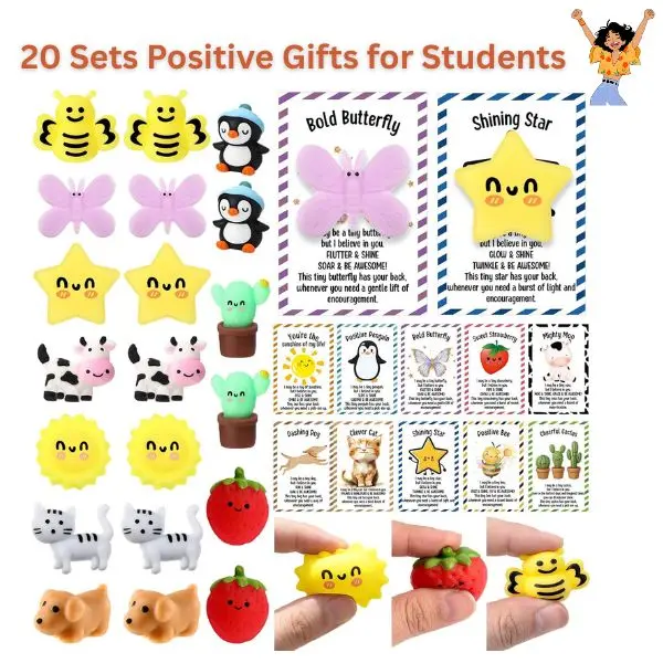 20 Sets Positive Gifts for Students, Motivational Stress Balls with Inspirational Cards, Back to School Classroom Prizes, Welcome Gifts, Teacher Rewards, Desk Decor, Party Favors