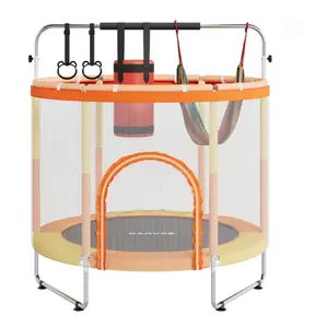 60" [5-in-1 Play Center] Toddler Trampoline with Adjustable Gymnastics Bar, Orange/Yellow