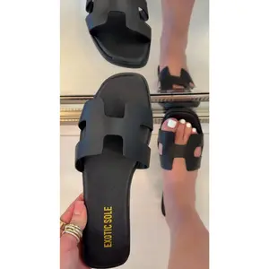Natalie Slip On Flat Sandal - H Strap - Wide Fit - Open Square Toe Sandal - Comfortable Everyday Casual Sandal