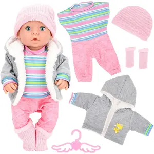 5 Pieces Baby Doll Clothes & Accessories with Outfit, Hat, Coat, Socks, Hanger for 14-16 inch Baby Dolls and 18 Inch Girl Doll(Doll NOT Include)