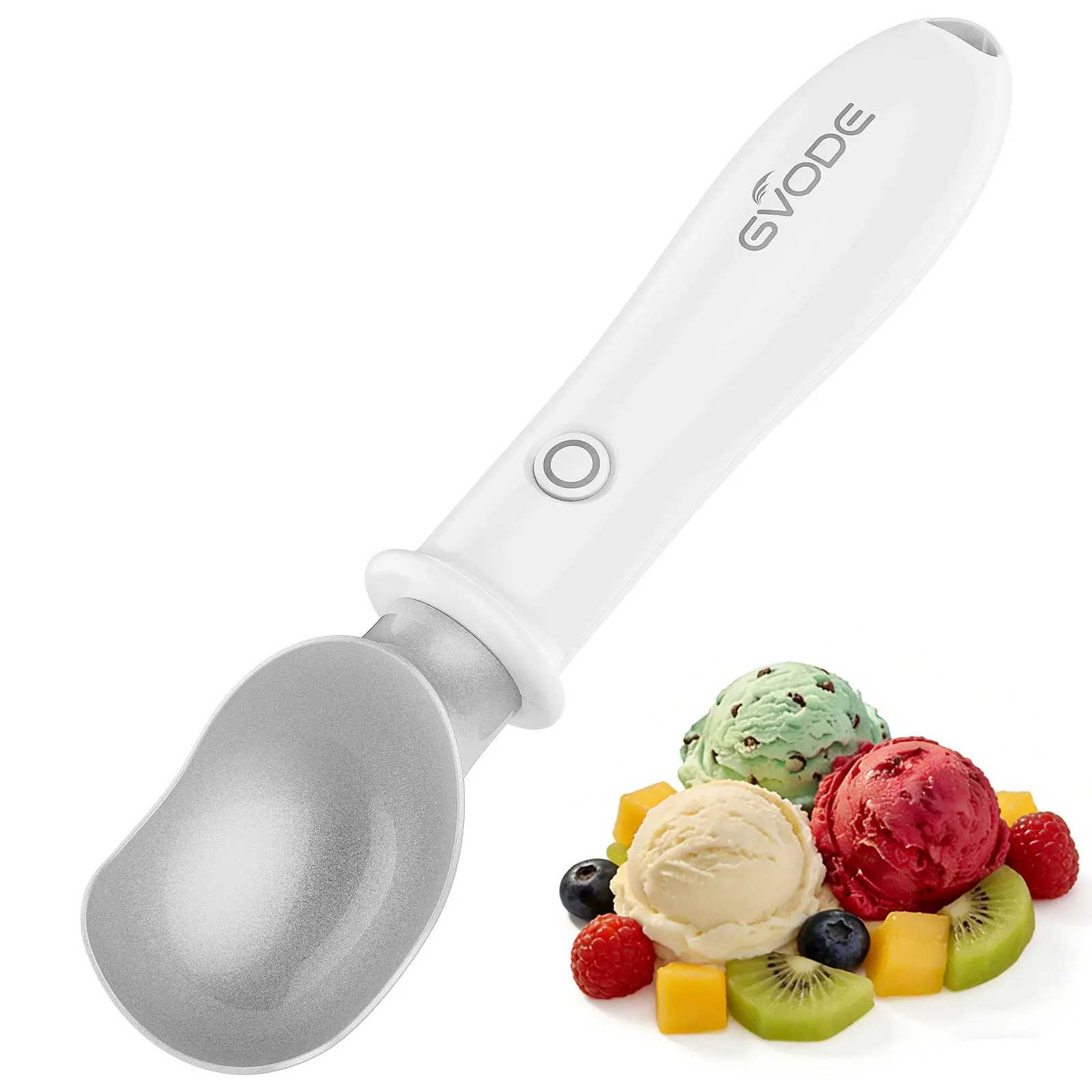 GVODE Rechargeable Heated Ice Cream Scoop - USB-C Charging, ON/OFF Switch, Child Lock, Dual 45°C/60°C Temperature Settings, Larger Head, Kitchen Gadget for Hard Ice Cream