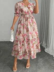 Women's Plus Size Spring Summer Fashion Print Elegant Dress, Stylish Casual Wear for Daily, Perfect for Warm Weather