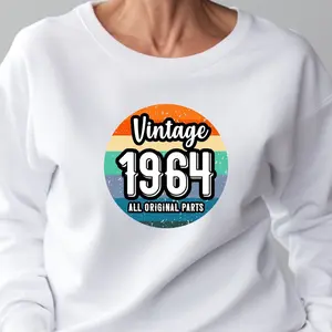60th Birthday Sweatshirt,60th Birthday Gift For Her,Vintage 1964 Sweatshirt,Gift For 60th, 60th Birthday Gift,Gift For Friend,Gift For Women Crewneck Womenswear Cotton Fabric Unisex Comfy Fit Collar