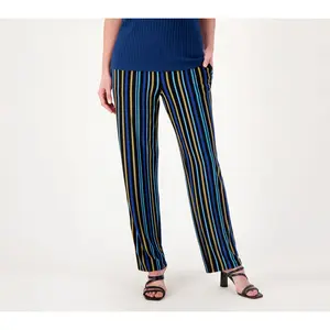 Susan Graver Petite Printed Liquid Knit Straight-Leg Pull-On Pants