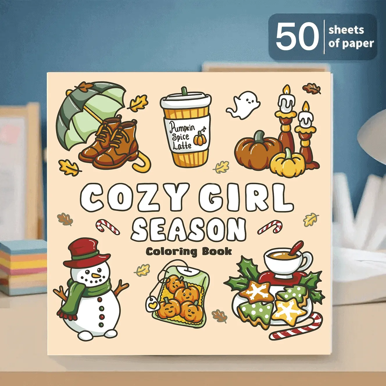 Cozy Girl Season Coloring Book - 50Pages, Bold, Simple and Cute, Charming Visuals, Beginner Friendly Adult & Teen Coloring Book with Autumn, Halloween, Christmas Designs, Cozy Relaxation Illustrations, Gift for Beginners & Experienced Artists