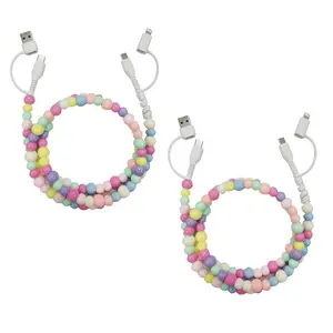 2 Pack Pearl Decorated 4 in 1 Charging Cables Type C Cable USB C and Lightning Compatible Fast Charging 3 3ft Ideal for Women Multiple Colors Holiday Gift