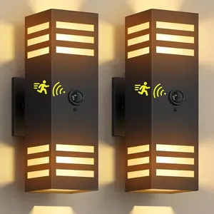 Motion Sensor Outdoor Lights 2 Pack,  Porch Light Outdoor Wall Sconce, 3 Lighting Modes Exterior Lighting Fixture Wall Mount , Black  Outside Lights for House