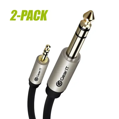 GearIt 2 Cables 1/8" to 1/4" Male TRS Stereo Cable Pack - 4.0mm Diameter Plug-and-Play Audio Connector, Low Hiss Shielding, iPhone TRS Output Compatibility, 3.5mm A/V Adapter, Recording Equipment Support, 30-Day 100% Money-Back Guarantee