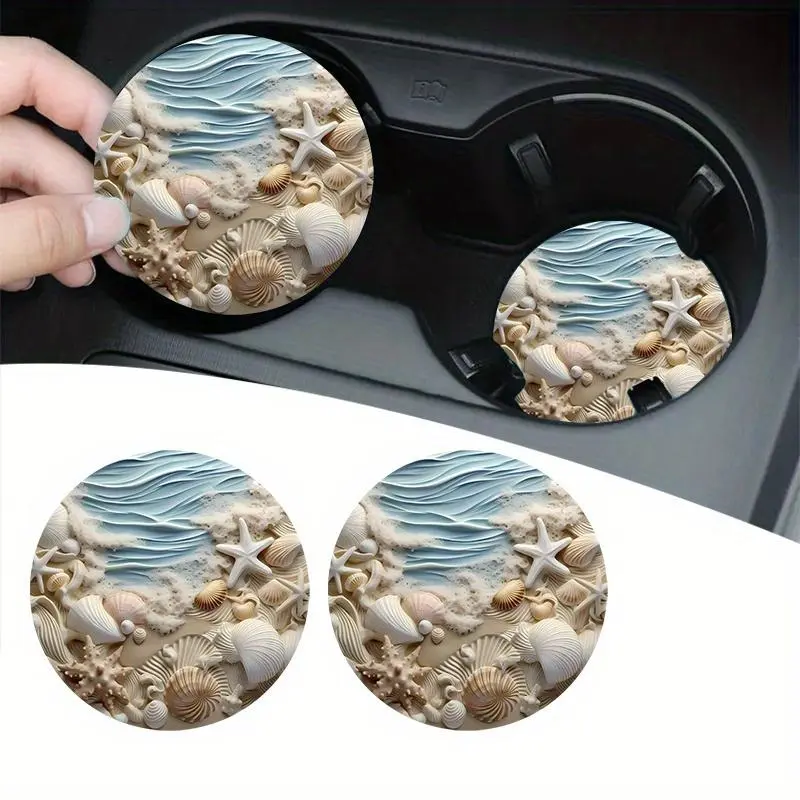 4-Piece Ocean Theme Round Rubber Placemats & Coasters Set, Non-Slip Seashell Design Tableware, Interior Accessories for Dining Table Decor, Summer Gifts