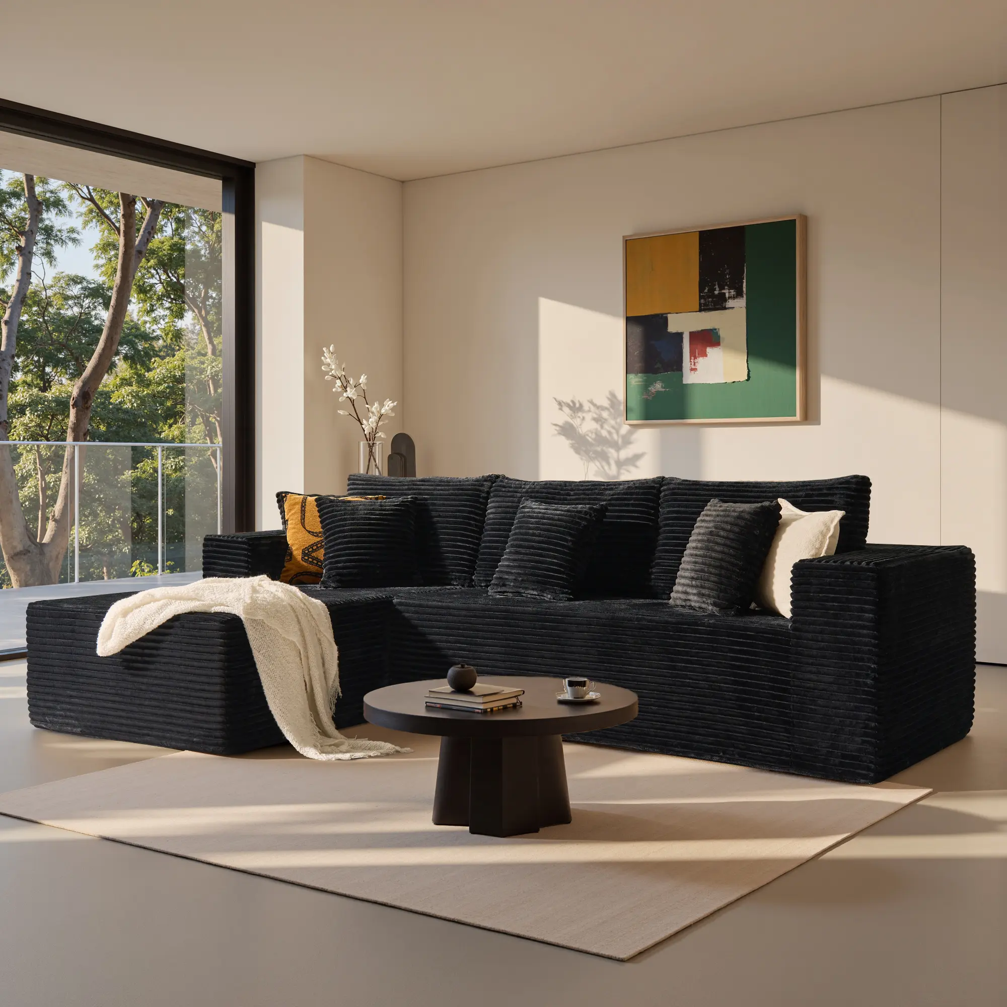 106" Black L-Shaped Sofa, Left Chaise 2