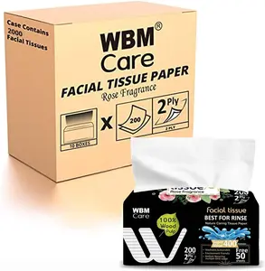 WBM Care Professional Facial Tissues with Rose Fragrance, Ultra-Soft White Tissues, 200 Sheets per Box