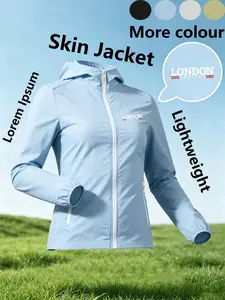 Womens Hooded Ultra-Thin Skin Jacket London England Letter Print All Seasons Wear Lightweight Breathable Quick Dry Stretchy Wrinkle Resistant Soft Skin-Friendly Casual Loose Fit for Daily Commute Outdoor Travel Multi-Color Available