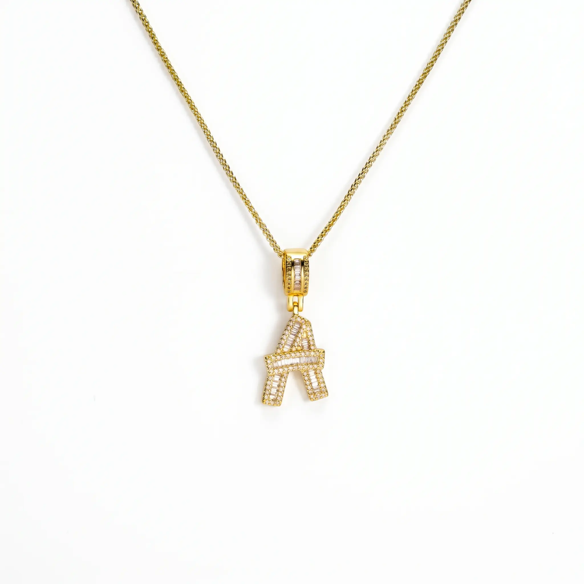 Gold Initial A Necklace for Women, 18K Gold Plated Letter A Pendant with Baguette & Round Zircon, Adjustable 18"+2" Twisted Rope Chain, Personalized Monogram Necklace for Her, Everyday & Party Jewelry Gift