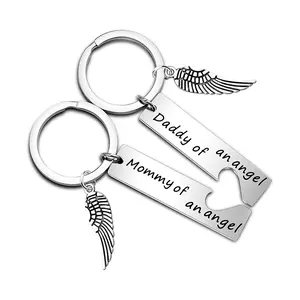 Angel Wings Matching Remembrance Keychain Set, Mommy of an Angel & Daddy of an Angel Sympathy Keepsake, Bereavement Memorial Gift for Grieving Parents