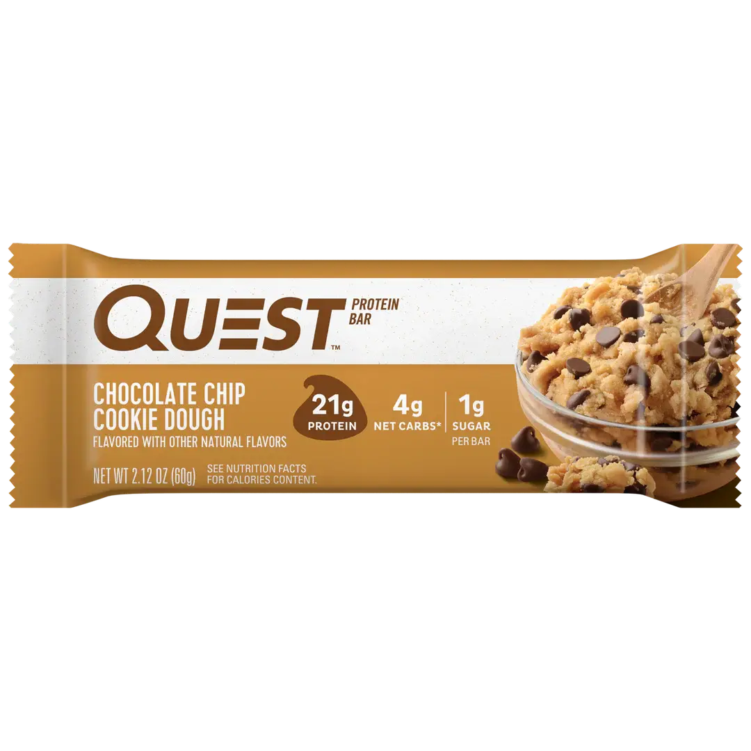 Quest Nutrition Chocolate Chip Cookie Dough Protein Bars, Box of 4, High Protein Low Sugar Snack, Keto Friendly, Gluten Free Energy Bar