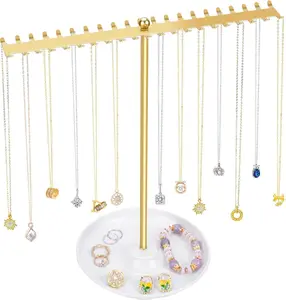 Necklace Holder Organizer, Jewelry Holder Stand Display Gold Metal Jewelry Tree Storage for Women Girls for Necklaces Bracelets Earrings Rings