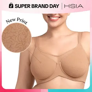 HSIA Cool Cardi Comfort Floral Print Bra Plus Size Underwire Smoothing No Padding  Wide Strap Full Coverage Unlined Minimizer T-shirt Bra