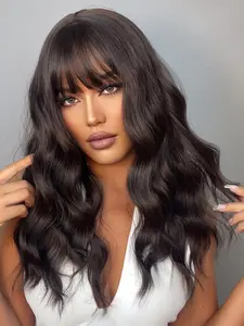 22 Inch Brown Long Curly Loose Wave Wigs For Women, Gorgeous Fluffy Wigs With Bangs, Synthetic Wigs For Party, Daily Use