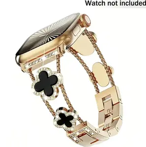 Black Shell Clover Slim Metal Bracelet for iWatch(Band Only) - Business & Dressy Strap, Compatible with Ultra 2/Ultra/Series 11-1/SE/SE2/SE3 (38-49mm) | For Women (Watch Not Included)
