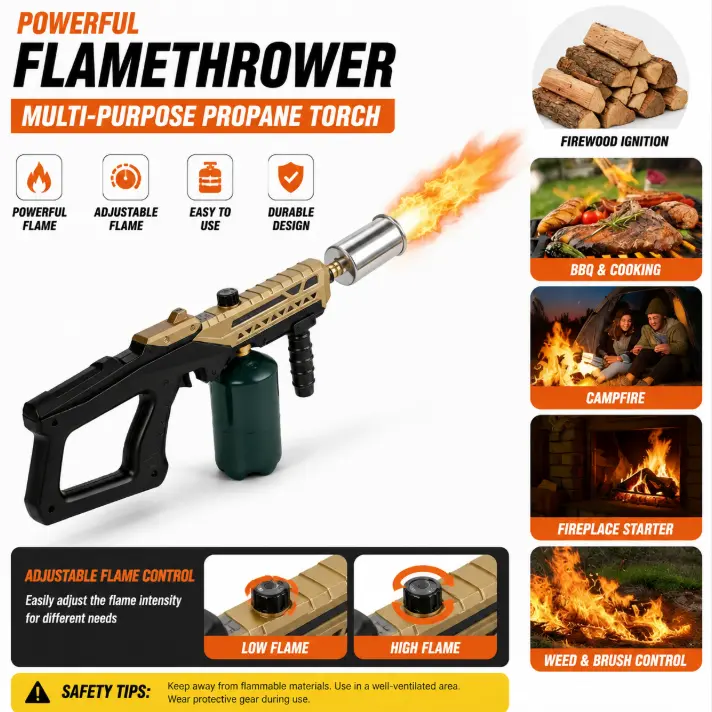 Adjustable Flame Propane Blow Torch - High Heat Gas Burner for Crème Brûlée, Cooking, Home Use, Versatile Kitchen & Garden Multi Tool (Gas Tank Not Included)