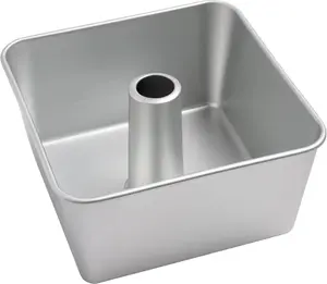 One-piece Square Tube Cake Pan 18 Cup Anodized Aluminum 9 x 9 x 4.5 Inch Seamless Design Easy Release Even Heat Ideal for Baking Angel Food Chiffon Sponge Mile High & Pound Cakes