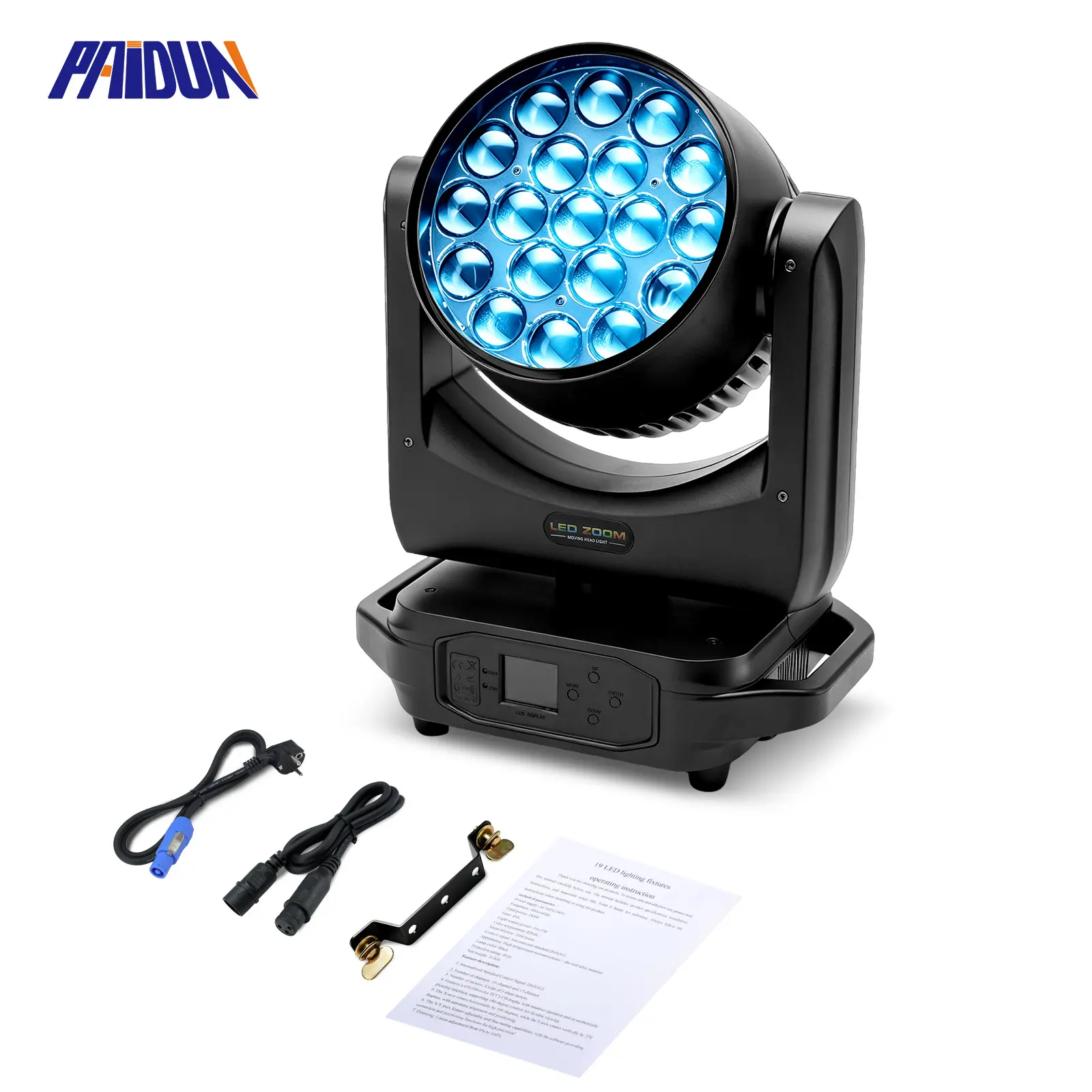 PAIDUN 19x20W LED Zoom Moving Head Wash Light RGBW DMX Strobe Sound Activated Stage Lighting