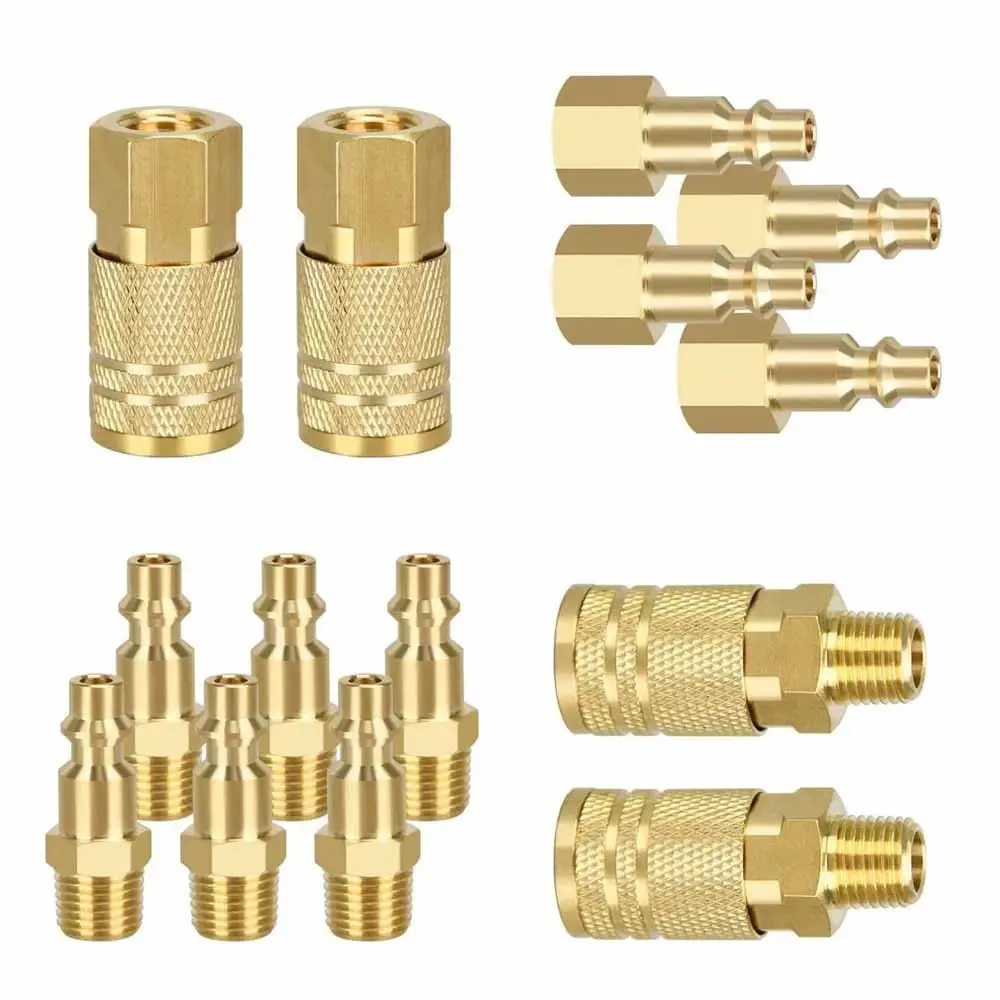 14 Pcs Air Hose Fittings 1/4 Inch NPT, Air Tool Fittings Air Compressor Fittings Quick Connect, Premium Brass Air Coupler And Plug Kit