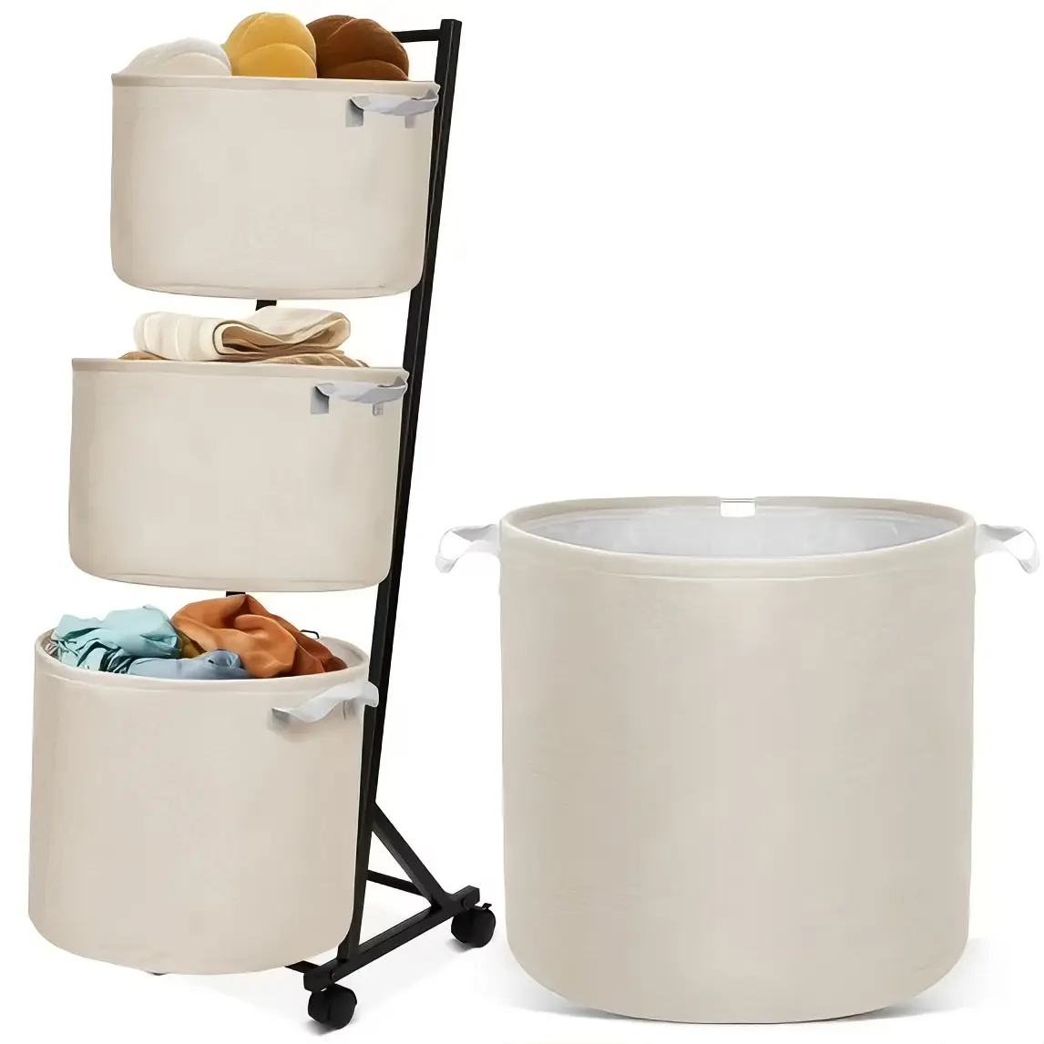 3-Tier Laundry Hamper Sorter,Laundry Storage Organizer with Wheels Removable Rolling Laundry Baskets for Home,Bathroom,Dorm Laundry Room