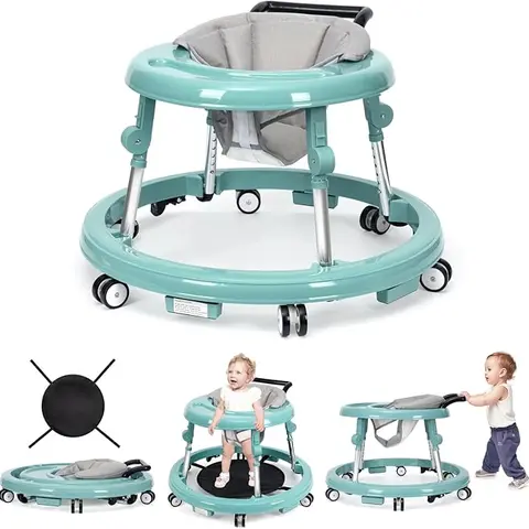 Anti-Fall Baby Walker for 7-18 Months Unisex, 9-Height-Adjustable Foldable Baby Furniture with Brake for Parking, Removable Wheels for Simple Cleaning, Portable Wheels, Anti-Rollover,ABS PP Aluminum Construction, Folds Flat for Travel,blackfriday,gift