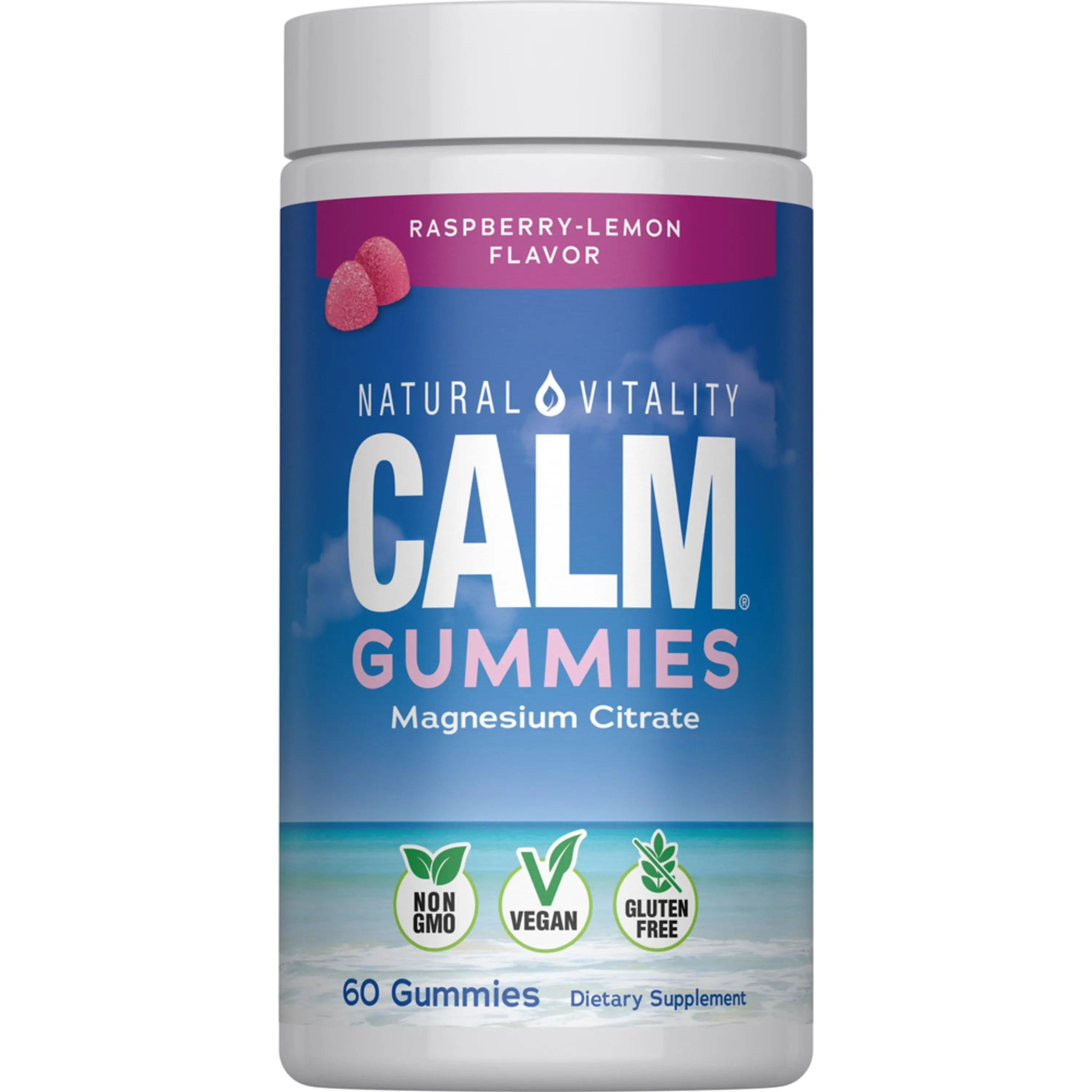 CALM Gummies - 60 Count - With Magnesium - Raspberry-Lemon Flavor - 60 Vegan Gummies