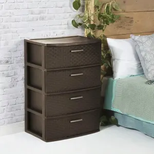 BA-450   1pc 4-Drawer Wide Woven Tower With Plastic Handles And Brown Finish Offering A Variety Of Decorative Solutions For Your Living Space