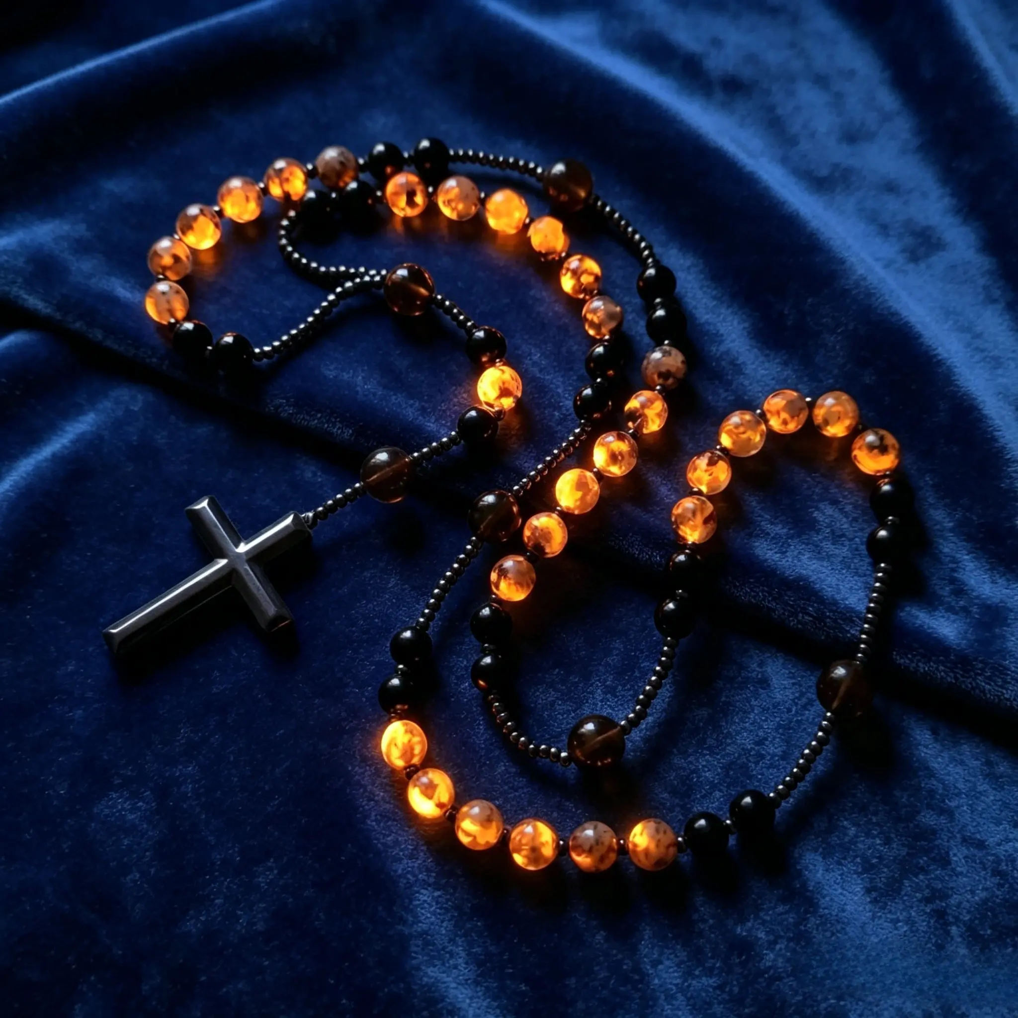Unisex Natural Stone Cross Beaded Pendant Necklace - Christian Spiritual Faith-Based Fashion Jewelry for Men & Women, Ideal Gift for Baptism & Daily Wear, Cross Necklaces, Crucifix Necklaces