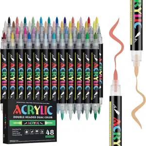 24/48/72/96/120 Color Dual-Head Brush Tip Acrylic Markers Set, Professional Painting Brushes for Wood, Stone, Canvas, Glass, Fabric, DIY Crafts