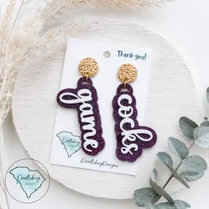 Custom School Spirit Mascot Earrings | Gamecocks| Personalized Team Color Acrylic Earrings | Lightweight Game Day Earrings | School Spirit Jewelry | Tailgate Earrings | GoCocks | Gamecock Spirit | UofSC| Beamer Ball