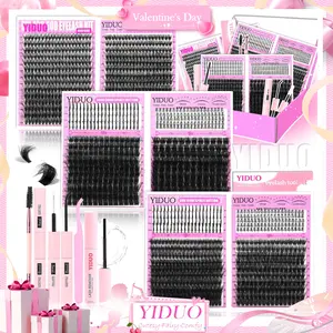 YIDUO 8 Styles DIY Volume Lash Clusters Eyelash Gift Kit, Eyelash Extensions Set 40D/60D/80D/100D/Spiky/Bottom 1440Pcs With Lash Bond and Seal, Lash Remover, Lash Tweezers, Eyelash Brush Everyday Beauty Needs