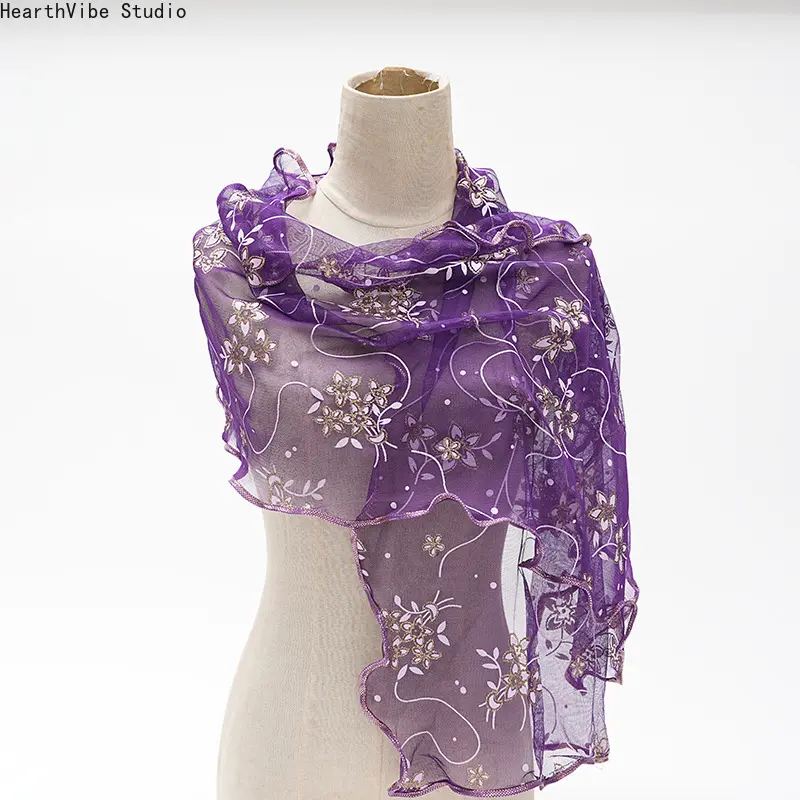 Women's Casual Soft Shawl, Lightweight Floral Print Polyester Scarf with Lace Trim, Versatile All-Season Wrap, 42x153cm, Boho Floral Shawl, All Seasons, Universal, Soft On Skin